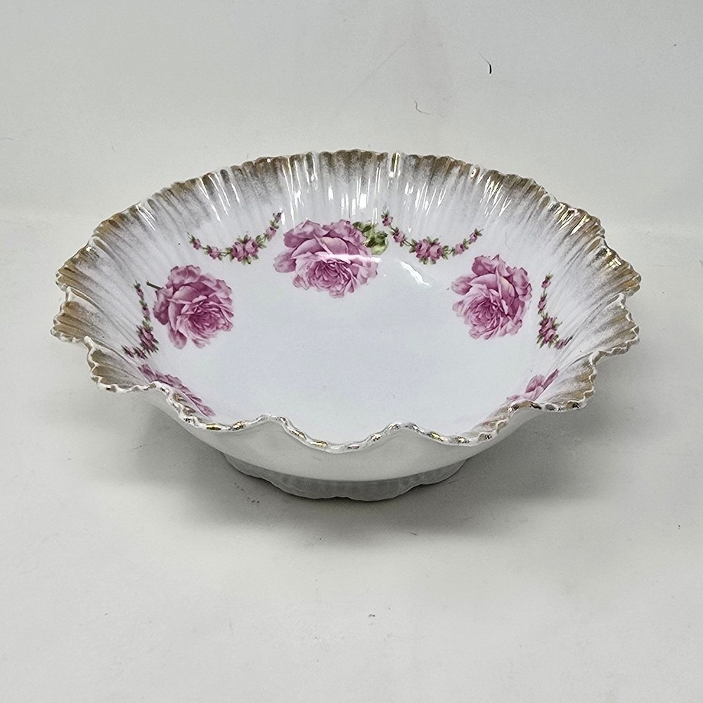 Vtg Schumann Arzberg Bridal rose serving bowl floral gold trim cottagecore boho